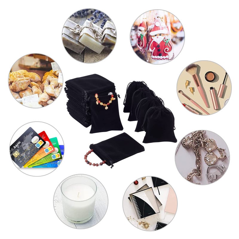 PH PandaHall 50 Pack Velvet Gift Bags Jewelry Bags for Selling 3.9x 4.7inch Black Drawstring Bags Packing Pouches Mini Dice Gift Bags for Jewelry Earring Watches Storage Wedding Favor Mother's Day - Image 4